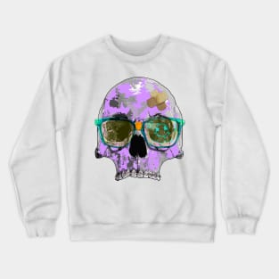 Purple skull with braces, plaster bandages and broken AR sunglasses Crewneck Sweatshirt